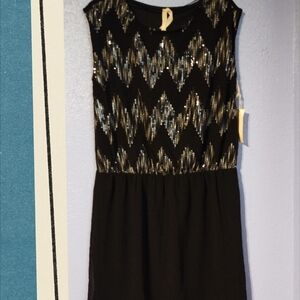 Chic Black Dress with Silver Chevron Sequins